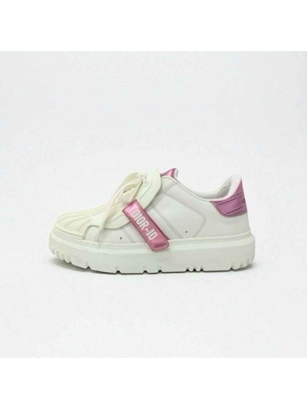Christian Dior-id Sneakers Shoes Leather Rubber White Pink Logo Velcro - Picture 3 of 10